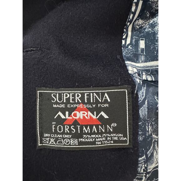 Super Fina Alorna Forstmann Jacket Women Large Blue Double Breasted Wool Coat - Picture 4 of 7